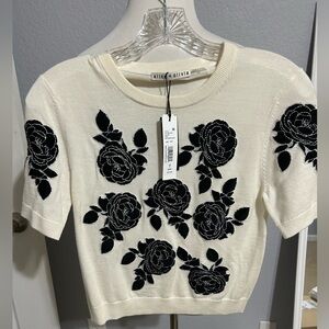 Alice and Olivia Ciara Floral Rose Patch Embroidered Sweater